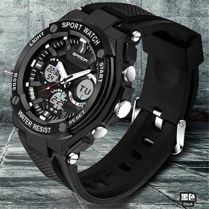Montre bracelet hommes alarme jour numerique du sport impermeable a l eau montre a quartz Noir Achat vente montre Homme Adulte Simili Cdiscount