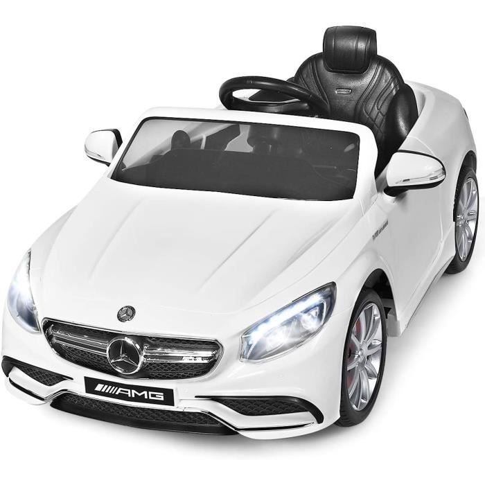 Voiture électrique pour Enfants 12V Mercedes Benz AMG avec Télécommande 2,4G,  Véhicules électriques 2 portes avec MP3, Klaxon, Feux LED et ceinture de  sécurité pour Enfants à Partir de 3 ans,Blanc 