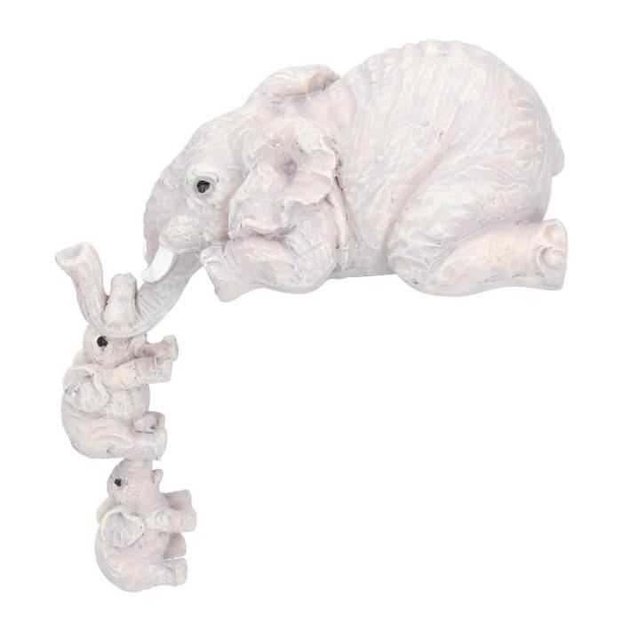 3 Statuettes Éléphants Résine – Maman Et 2 Bébés Suspendus Au Bord, Déco Artisanale Mignonne