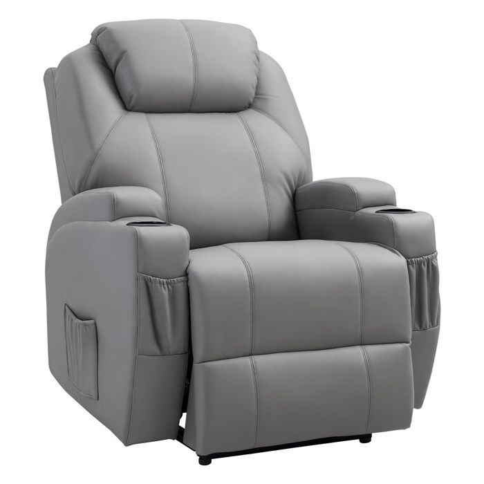 HOMCOM - Fauteuil de relaxation massant - Simili cuir - 82x97x110cm - Gris clair