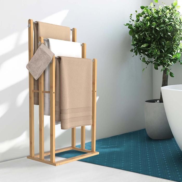 IDMARKET Porte-serviettes sur pied 3 niveaux RITA en bambou