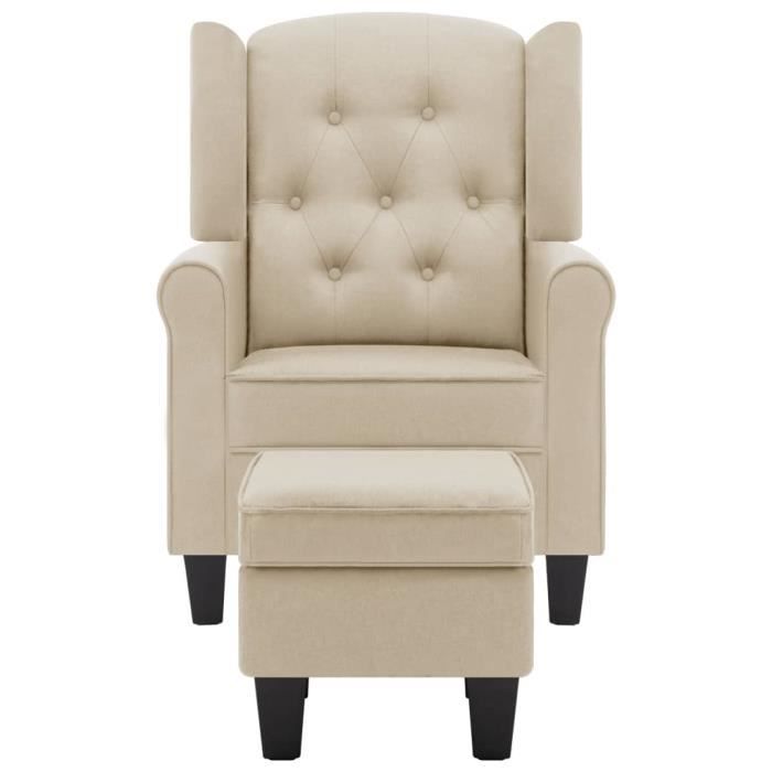 Fauteuil avec repose-pied - KEENSO - Crème - Tissu 100% polyester - Design contemporain - 1 place