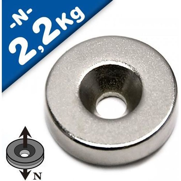 10 x Aimant Anneau magnétique avec trou de fixation biseauté Ø12/4,3 x 5mm  - Néodyme N35 (NdFeB) Nickelé - N pôle - Aimants à visser - Cdiscount Maison