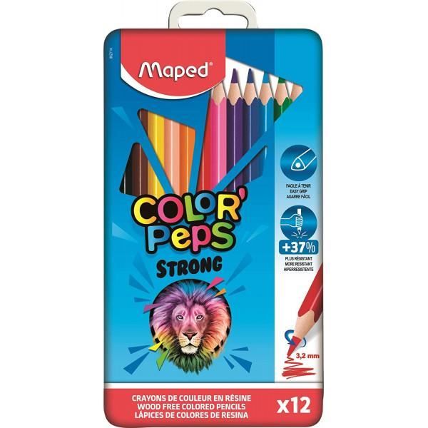 Boîte métal de 12 crayons de couleur - Ultra résistant - Color'Peps Strong - Maped