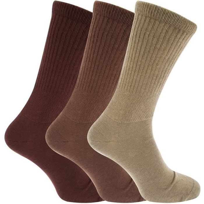 Chaussettes larges pour diabetiques 3 paires Homme Nuances de marron Cdiscount Pret a Porter