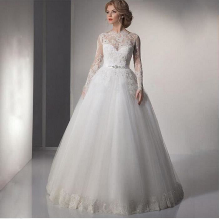 Huixin Robe De Mariee A Manches Longues Mariee Princesse Dentelle Mariage Blanc Queue Robe De Mariee Blanc Achat Vente Robe De Mariee Cdiscount