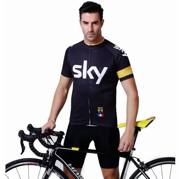 Maillot De Cyclisme Manches Courtes Cuissard Avec Bretelle Velo Vtt Ville Homme Ensemble De Vetement 2018 Nouveau Sky Team Prix Pas Cher Cdiscount