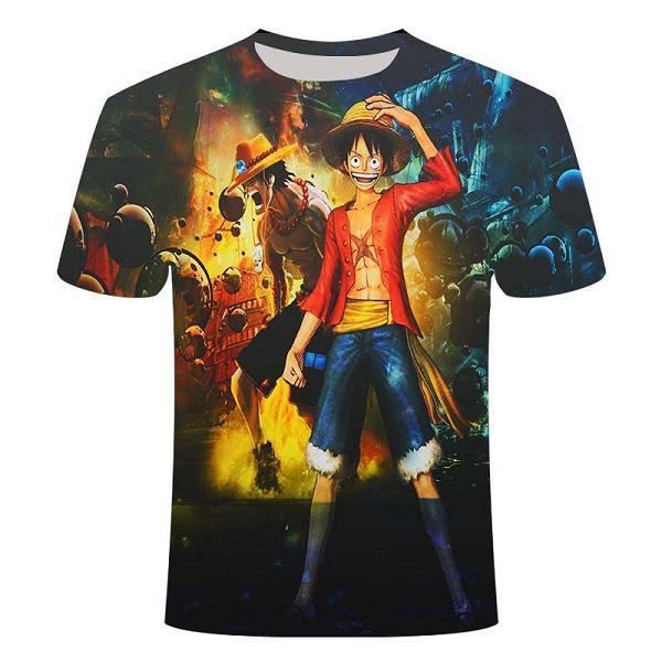 T-shirt Eté,T-shirt One Piece imprimé 3D pour homme, ample et décontracté, avec dessin animé japonais Luffy's brother