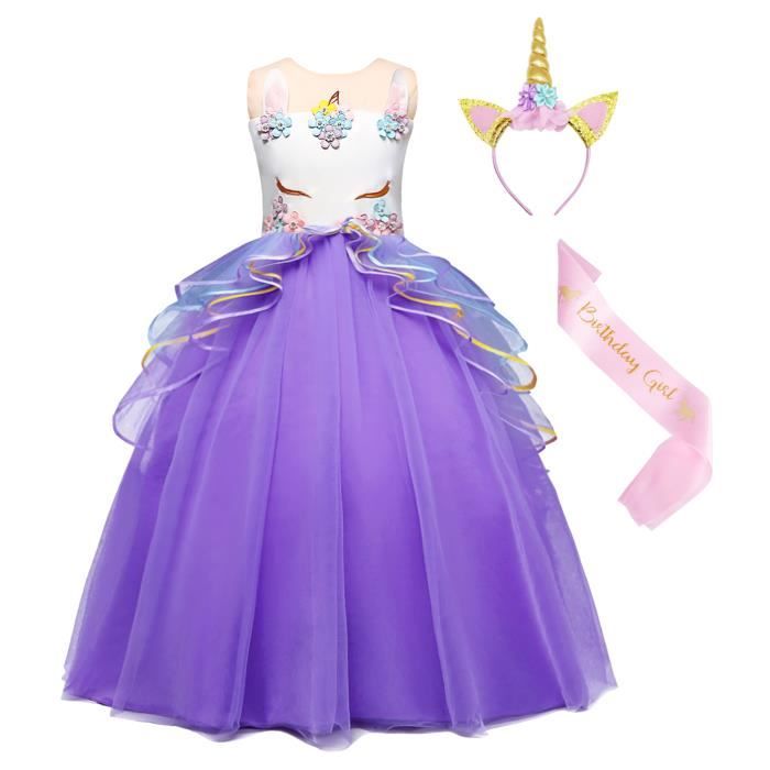 Robe Licorne Amzbarley pour Fille - Costume de Princesse Violet