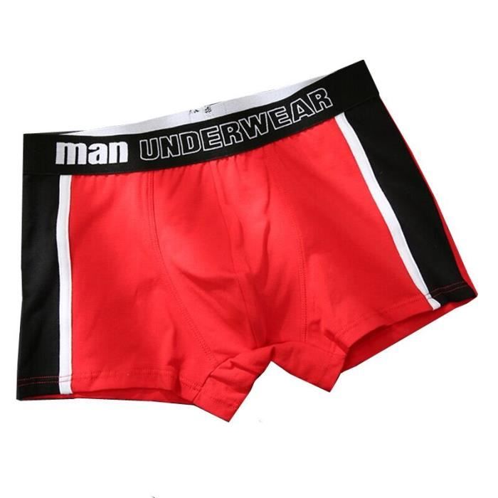 Sous vetement Boxers Homme De Haute Qualite Couleur Pure Gay Boxer Sous Vetements Pour Homme Coton Shorts Type splice black red Blanc Cdiscount Pret a Porter