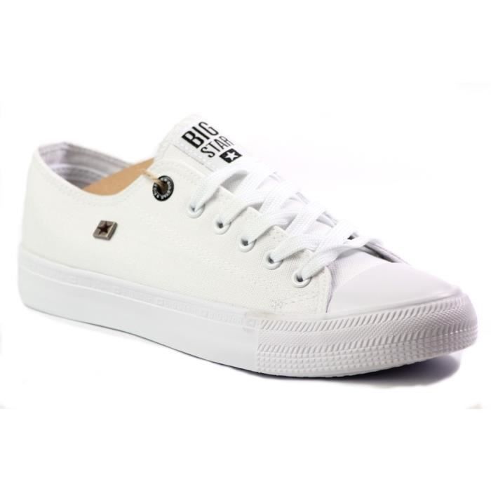 BIG STAR Baskets Femme Big Star AA274010 Blanc - Dessus en Canvas - Lacets - Talon Plat
