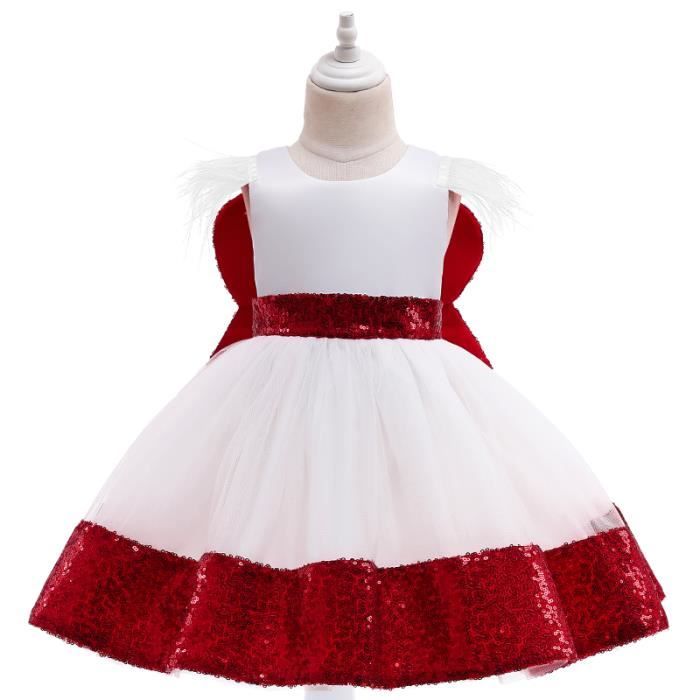 Fille Maille Fleur Princesse Robes de parti robe de soirée Enfant Noeud Robe Cadeau de Noël 