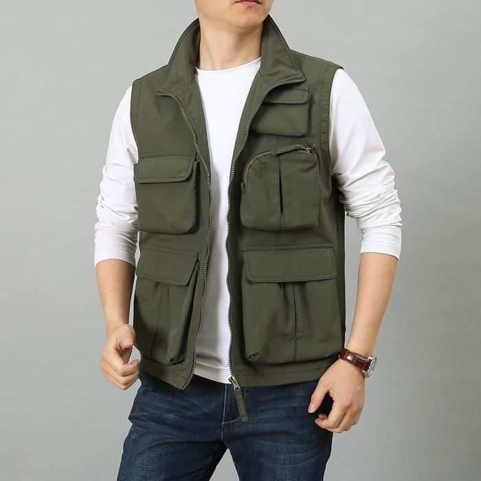 Gilet Cargo Homme Multi-poches En Maille Polyester – Pour Pêche, Randonnée, Travail – Style Décontracté Rétro – Neuf Avec étiquettes