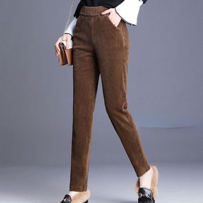 Pantalon Jogging Femme En Velours Côtelé Couleur Unie