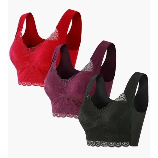 Soutien-gorge Dentelle Froncé Pour Femme - Bretelles Ajustables, Bonnets, Couleur Unie, Bon Marché