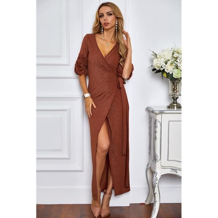 Robe Femme Personnalite amincissante Haute qualite Marron Marron Cdiscount Pret a Porter