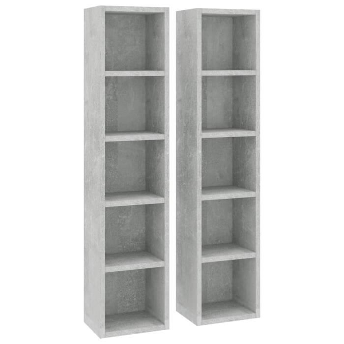 Omabeta Fixations | meubles de rangement multimédia - Armoires à CD 2 pcs Gris béton 21x16x93,5 cm Aggloméré - M05098