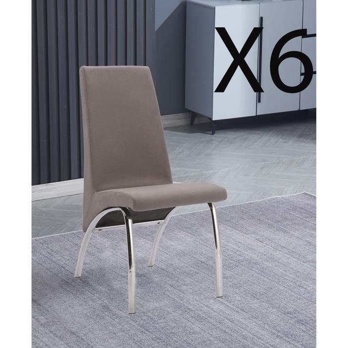 lot de 6 chaises de salle à manger en jarama coloris gris avec pieds coloris chromé - longueur 44 x profondeur 61 x hauteur 95 cm