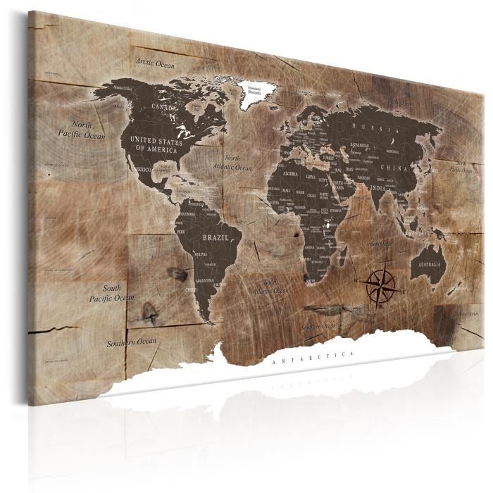 Tableau Cartes du monde World Map: Wooden Mosaic 60x40 cm - Tableau deco