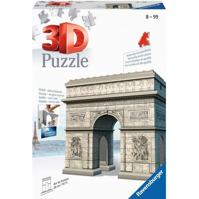 Puzzle 3D Arc de Triomphe - Ravensburger - 216 pièces - sans colle - Dès 8 ans Puzzle 3D Arc de Triomphe - Ravensburger - 216 pièces - sans colle - Dès 8 ans