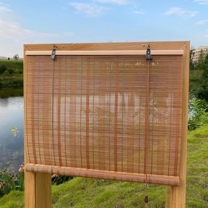 Store De Fenêtre Effet Bambou Marron 85 X 150 Cm - Occultant Sans Perçage Avec Supports De Serrage