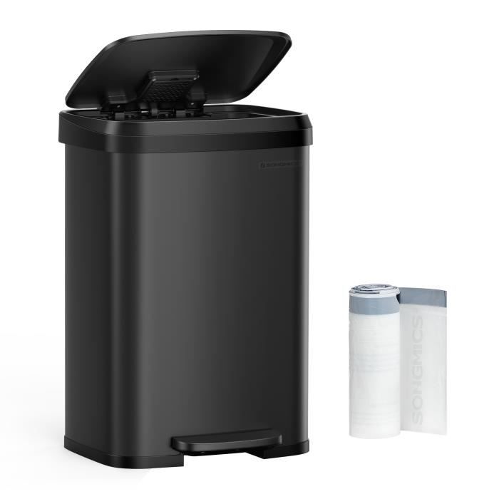 SONGMICS Poubelle de Cuisine 50L Poubelle à Pédale en Métal avec Couvercle Grande et Haute Noir