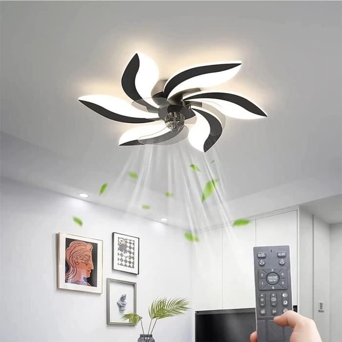 Ventilateur Plafond Avec Lumière LED - 6 Vitesses, Télécommande, Fonction Mémoire - Noir