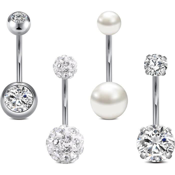 8 Piercings Nombril Acier Chirurgical - Or Et Argent, Zirconium, Pour Femmes, Sans Nickel, Filetage Stable