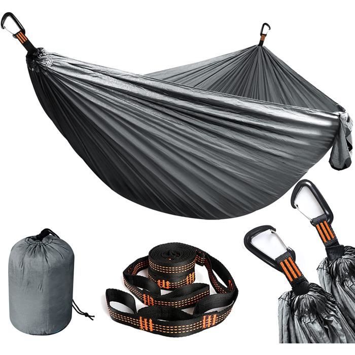 Hamac Grand Trunk Double Parachute Nylon Argent/jaune, Capacité 600lb, Kit Inclus