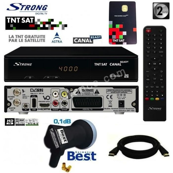 Récepteur Strong SRT 7404 HD + Carte Viaccess TNTSAT + Câble HDMi 2M + LNB Best 0,1dB