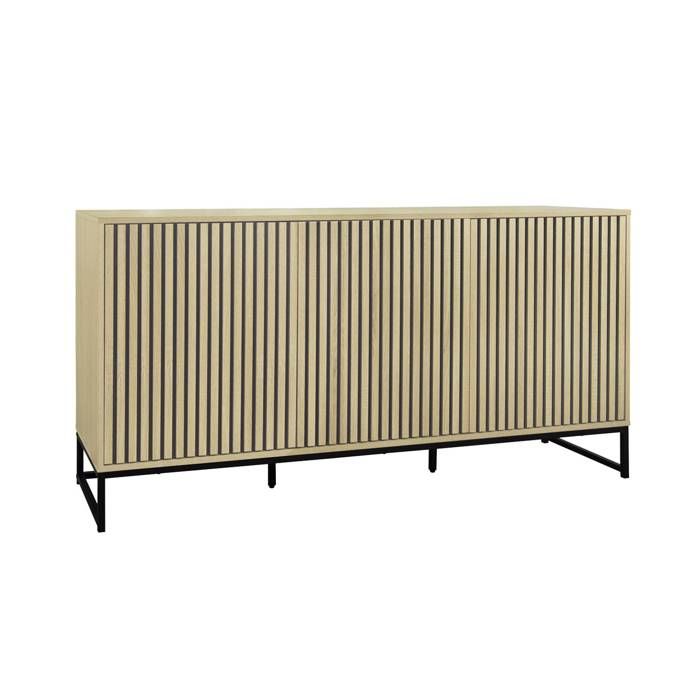 Buffet décor bois rainuré et métal 3 portes 160cm LISBONNE