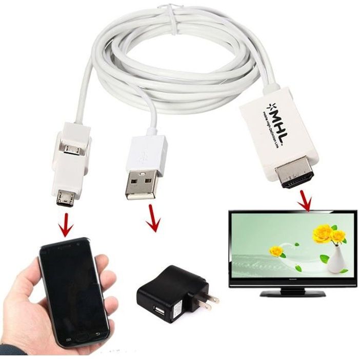 2.5M 8Ft Micro USB Vers MHL HDMI 1080P HDTV Câble Adaptateur Pr Samsung S6 S5 S4 Cdiscount TV