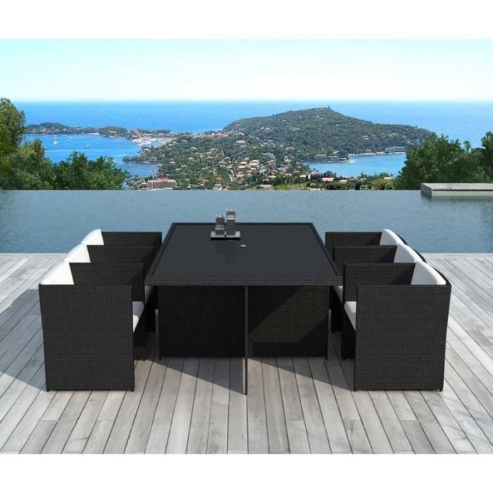 ensemble table et 6 fauteuils de jardin résine noir - ksim - l 175 x l 115 x h 75