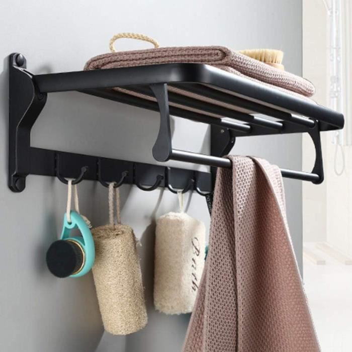 Porte-Serviettes Mural En Aluminium, Étagère À Serviettes Noire Pliable