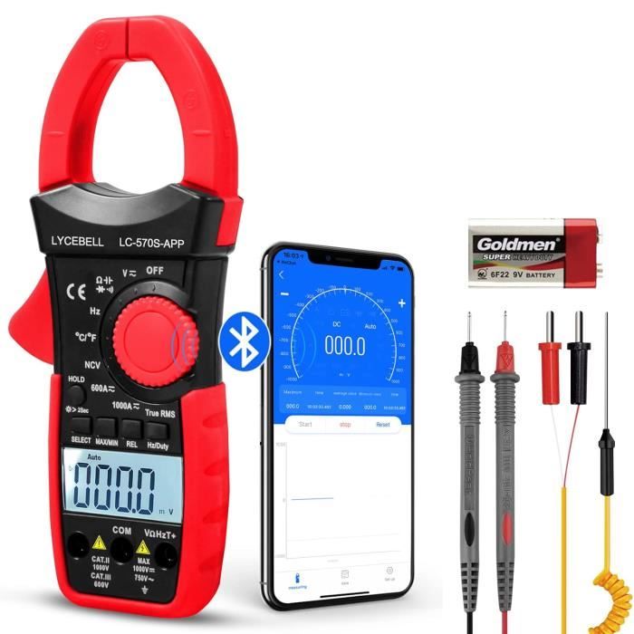 Pince Ampèremétrique BSIDE AC/DC 600A – Multimètre Auto RMS Avec Thermomètre IR – Écran Couleur 9999