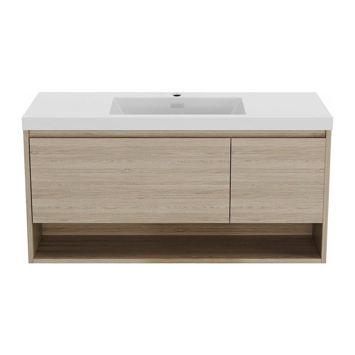 Meuble de salle de bain suspendu simple vasque coloris naturel clair - 120 cm - PUJUKA