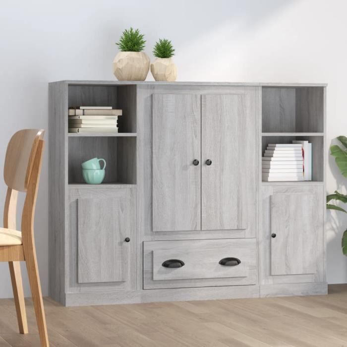 vidaXL Buffets 3 pcs sonoma gris bois dingénierie 3185325