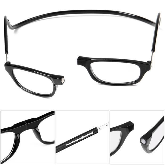 Lunettes Loupe De Lecture Avec Cordon Zébré - Monture Noire Rectangulaire - Pour Presbyte