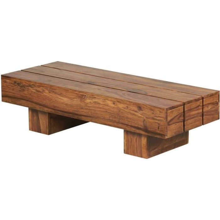 table basse en bois massif sheesham - wohnling - 120cm - style campagnard - fait main