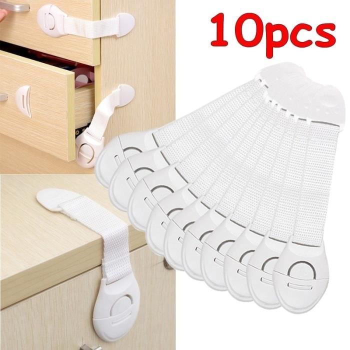 Sécurité Enfants 2 Pièces - Verrou Réfrigérateur/Tiroirs - Adhésif 3M - Sans Perçage - Protection