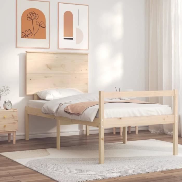 cadre de lit en bois massif zerone - a3195446 da007 - 90 x 190 cm - blanc - a lattes - campagne