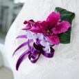 Corsage Boutonnière Fleur de Soie Orchidée Hortensia avec Ruban Nœud Papillon Multi-couches pour Costume de Marié et Robe Violet-1
