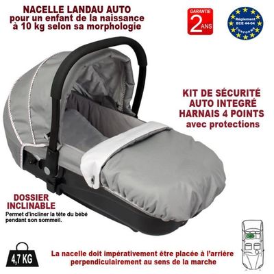 Nacelle landau auto Coloris gris Modele Luxe Achat Vente nacelle Nacelle landau auto Coloris Black Friday Cdiscount