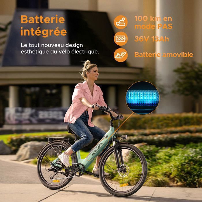 Vélo Électrique HillMiles Milecity 250W 36V 13AH - Autonomie 100KM - Vert