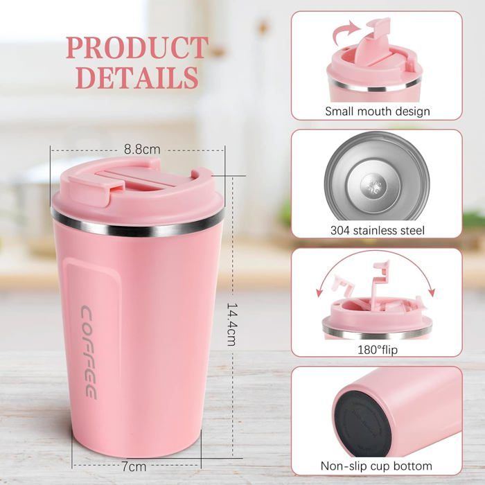 Lot De 2 Gobelets Isothermes 380 Ml – Tasses Café Acier Inoxydable Anti-Fuite, Dégradé Bleu/Rose, Idéales Voyages, Bureau, Voiture