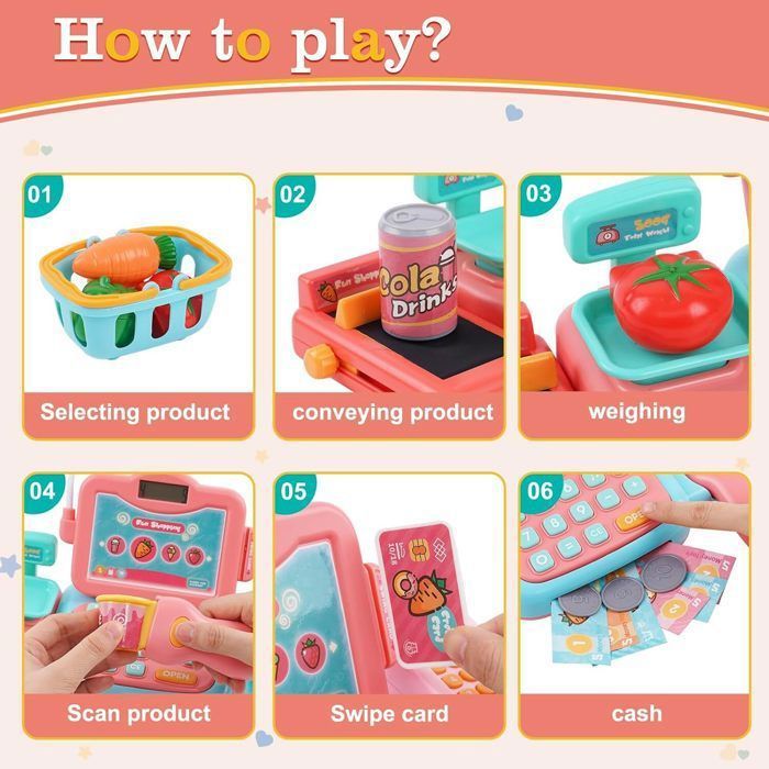 Jouet Fille Garçon Supermarché Caisse Enregistreuse Jouet HERSITY Avec Scanner, Calculatrice, Micro - Jeu Supermarché Pour Enfants 3 Jouet éducatif