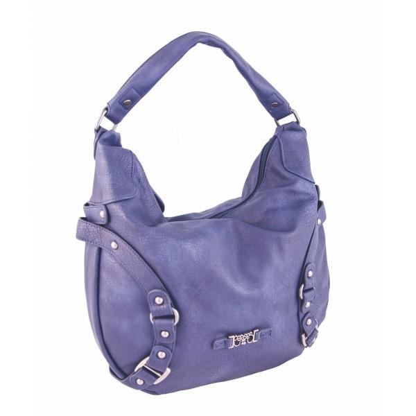 Sac besace LE TEMPS DES CERISES Loop Bleu Effet cuir pleine fleur  Zippée