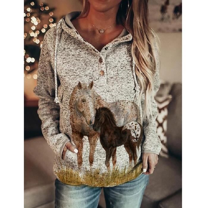 Pull femme - imprimé cheval 3D animaux PVD survêtement - FRQZQH