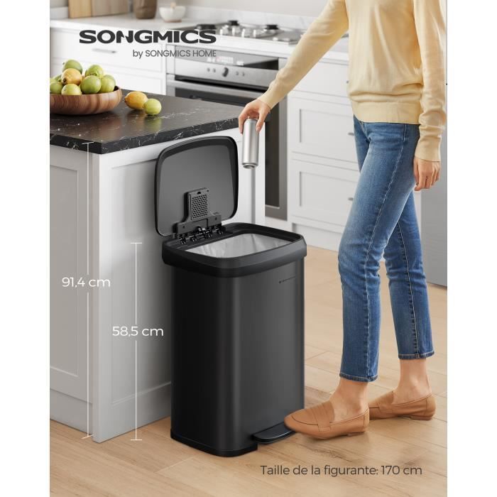 SONGMICS Poubelle Cuisine 54L 3 Compartiments INOX Avec Pédales - Tri Sélectif Facile LTB54L
