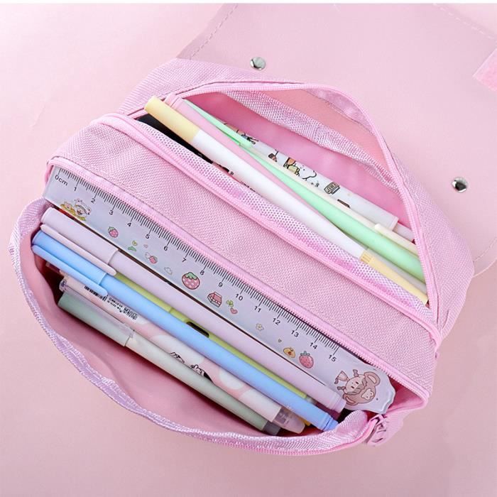 Trousse Scolaire Grande Capacité YOKUMA - Rose, 23x11x7.5 Cm - Pour Stylos, Maquillage, Voyage - Certifiée Enfant